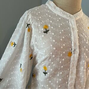 White Eyelet Blouse with Yellow Embroidery